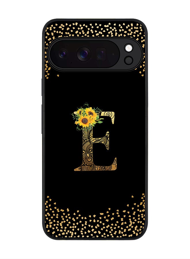 For Google Pixel 10 Pro XL Case,Slim fit Camera Protection, Shockproof Thin Phone cover  - Custom Floral Monogram - E ( Black )
